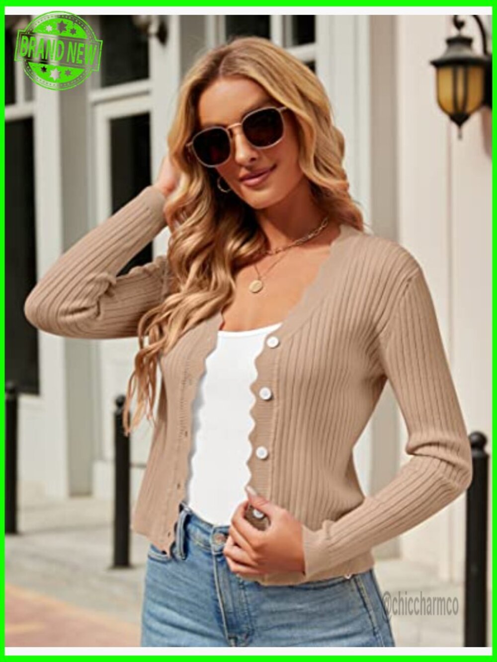Cropped V-Neck Cardigan Knit Shrug Long Sleeve Button Down Sweater - Picture 5 of 7
